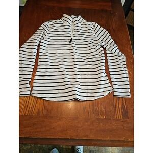 St Johns Bay 1/4 Zip Pullover Sleeve Womens Size Small White Black Striped(A352)